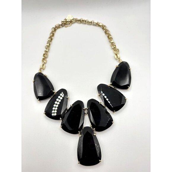 Kendra Scott Marlow Statement Necklace Black & Gold - Picture 1 of 6